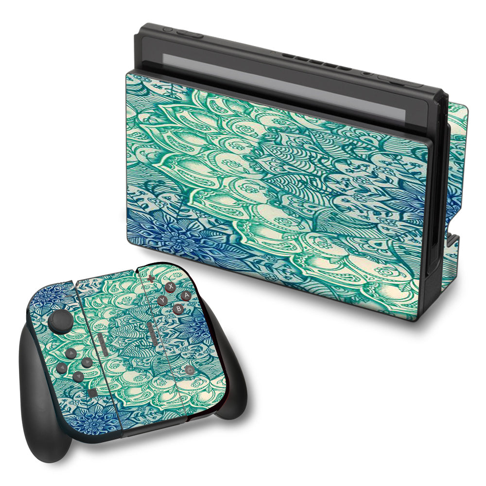  Teal Green Mandala Pattern Nintendo Switch Skin