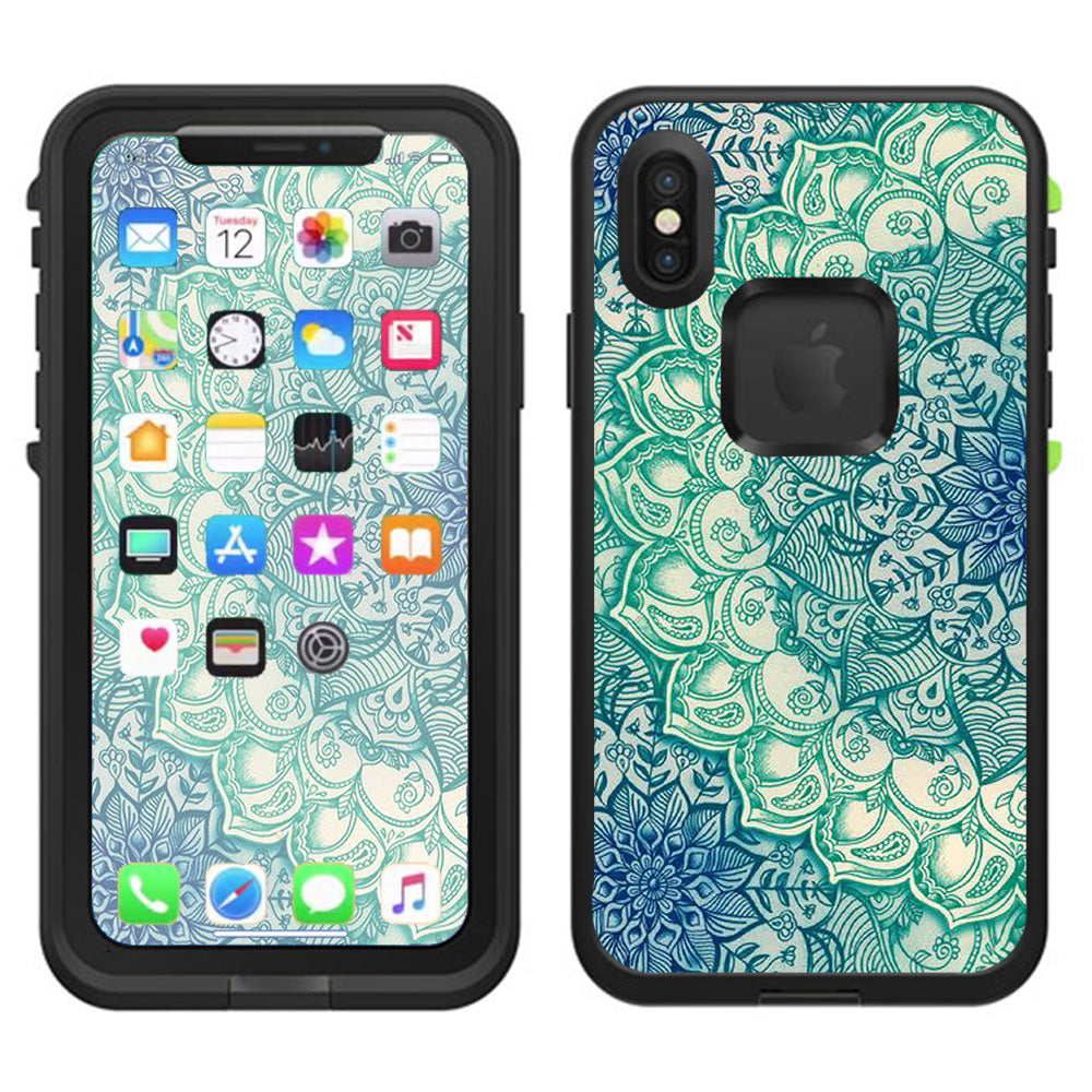  Teal Green Mandala Pattern Lifeproof Fre Case iPhone X Skin