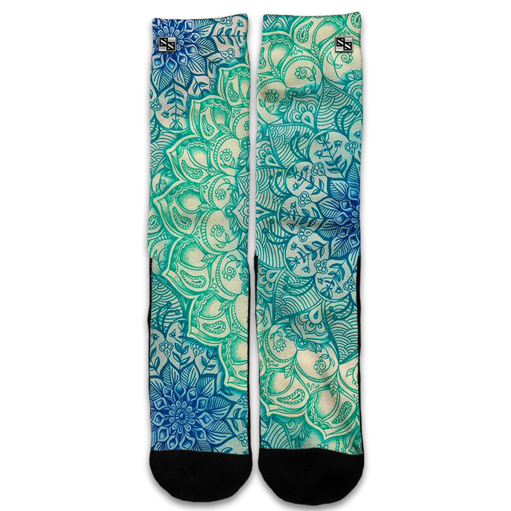  Teal Green Mandala Pattern Universal Socks