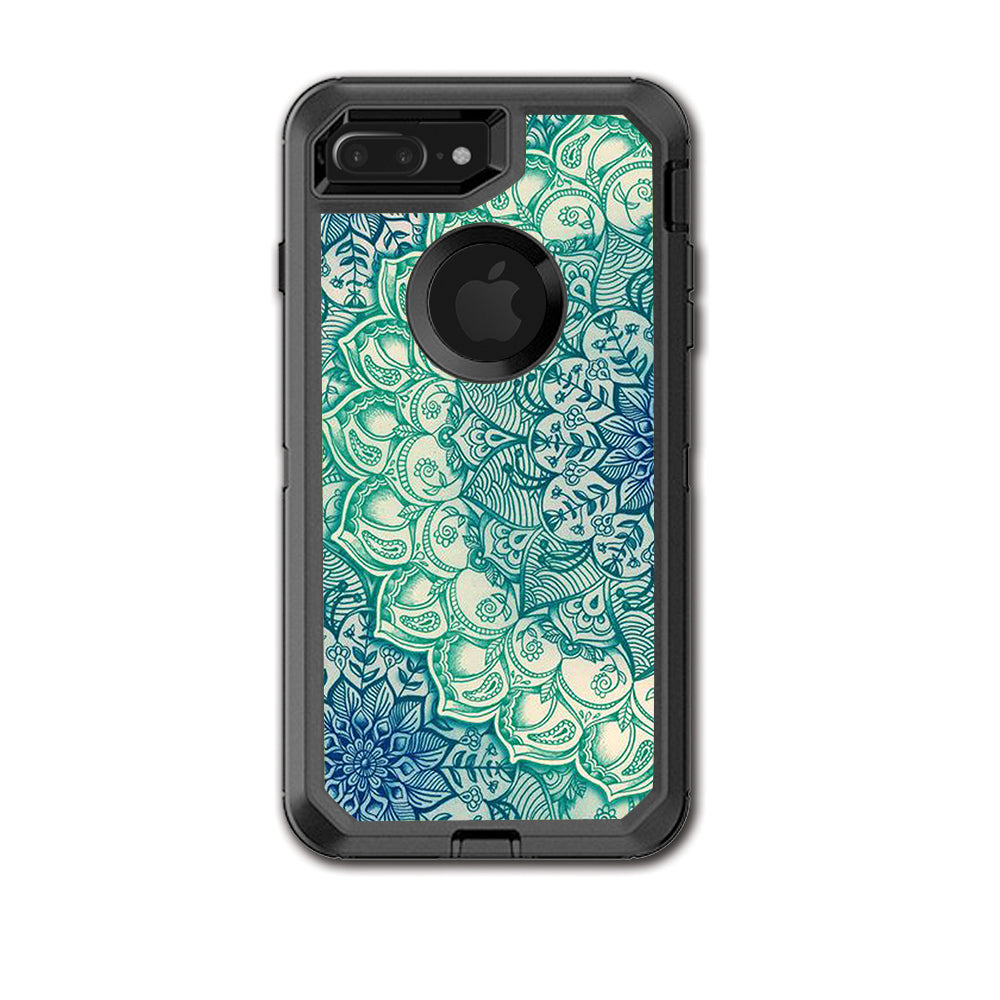  Teal Green Mandala Pattern Otterbox Defender iPhone 7+ Plus or iPhone 8+ Plus Skin