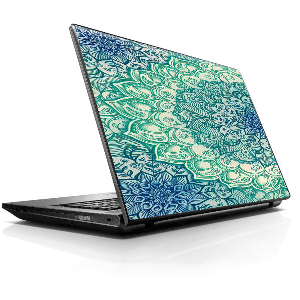  Teal Green Mandala Pattern Universal 13 to 16 inch wide laptop Skin