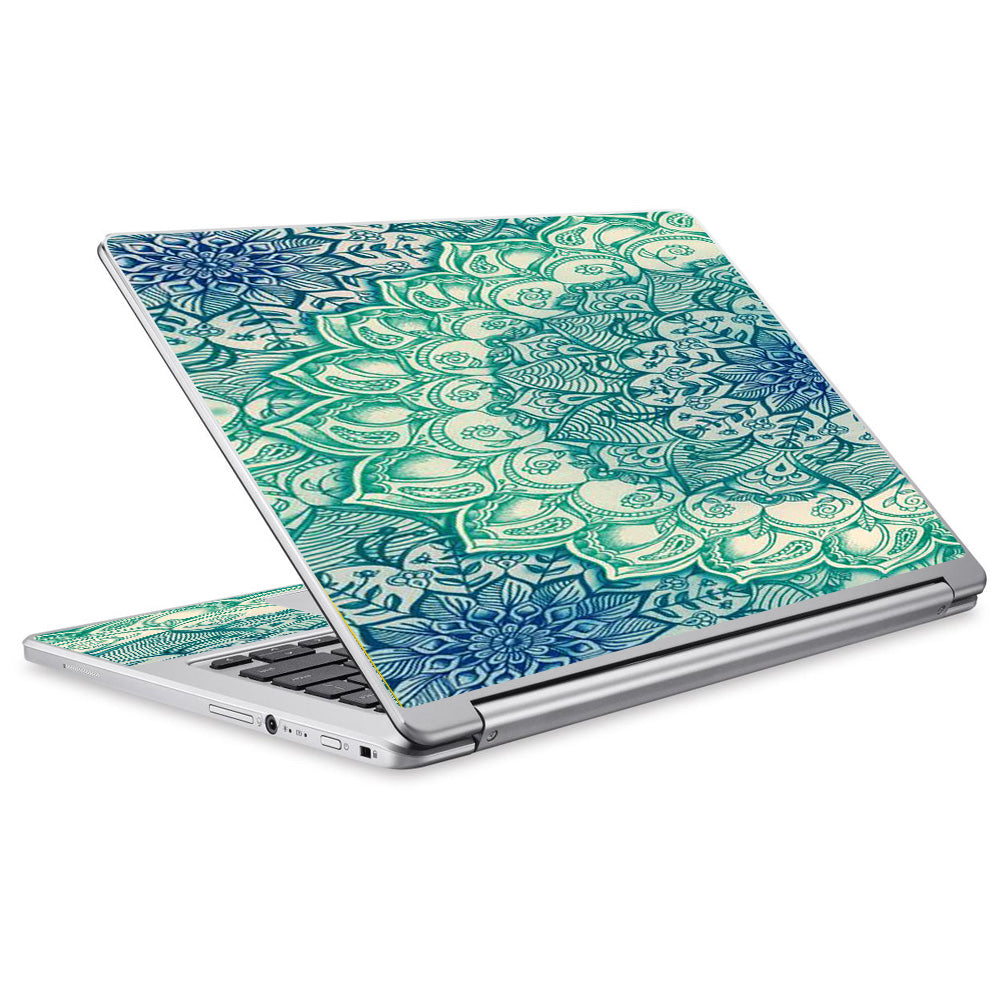  Teal Green Mandala Pattern Acer Chromebook R13 Skin