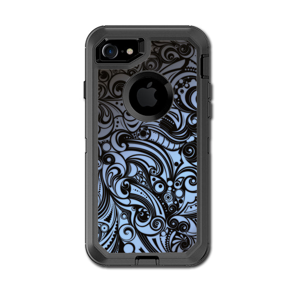  Blue Grey Paisley Abstract Otterbox Defender iPhone 7 or iPhone 8 Skin