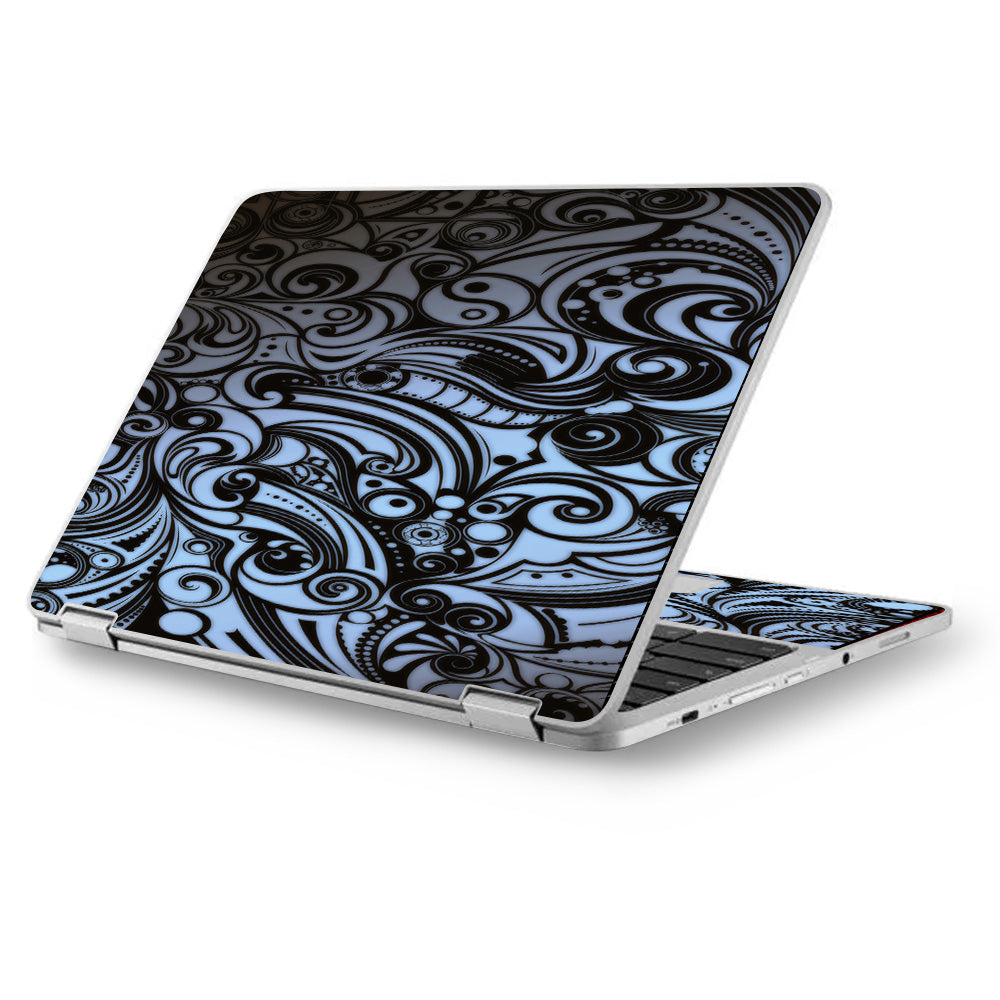  Blue Grey Paisley Abstract Asus Chromebook Flip 12.5" Skin