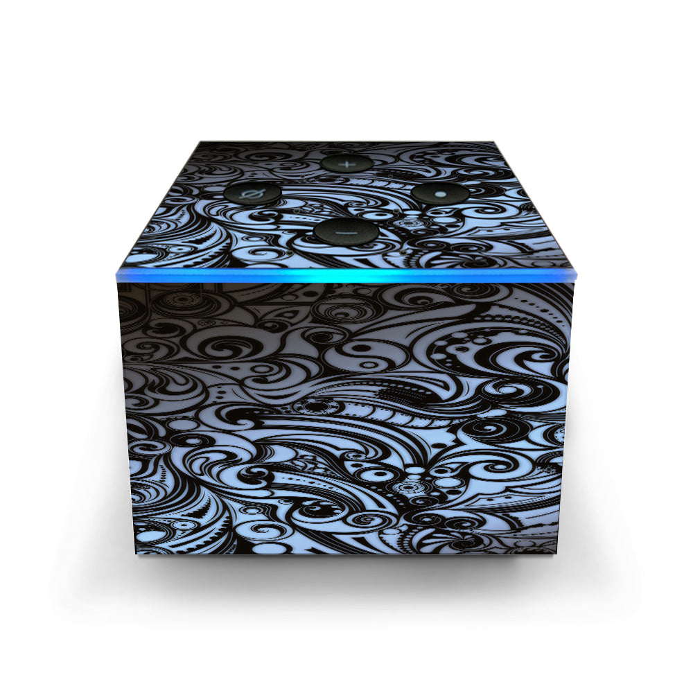 Blue Grey Paisley Abstract Amazon Fire TV Cube Skin