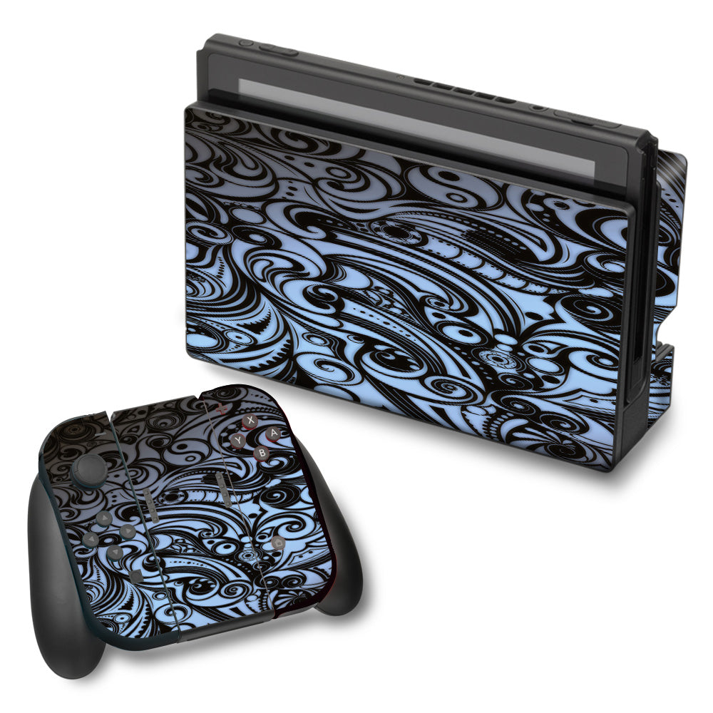  Blue Grey Paisley Abstract Nintendo Switch Skin