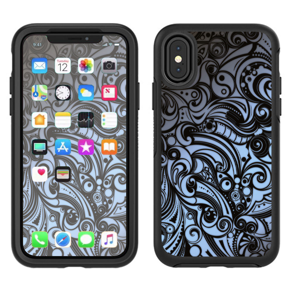  Blue Grey Paisley Abstract Otterbox Defender Apple iPhone X Skin