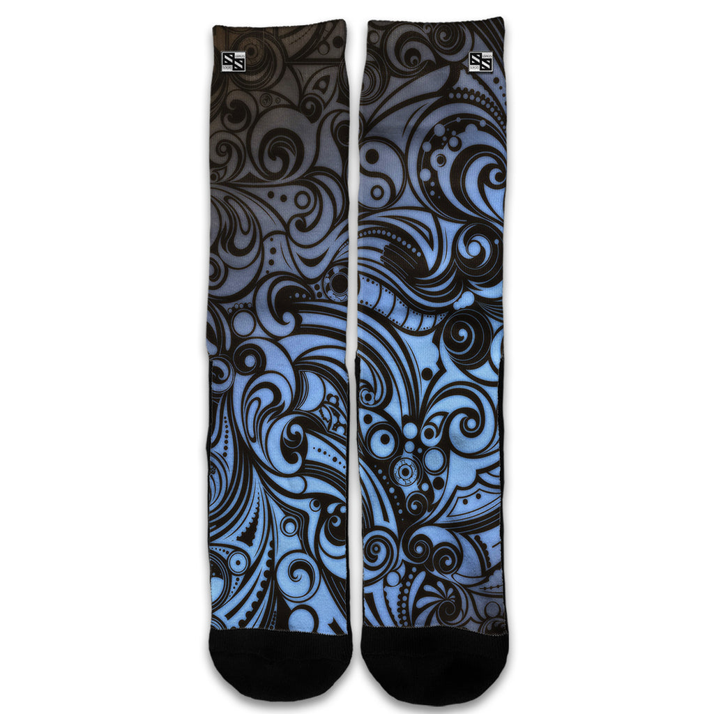  Blue Grey Paisley Abstract Universal Socks