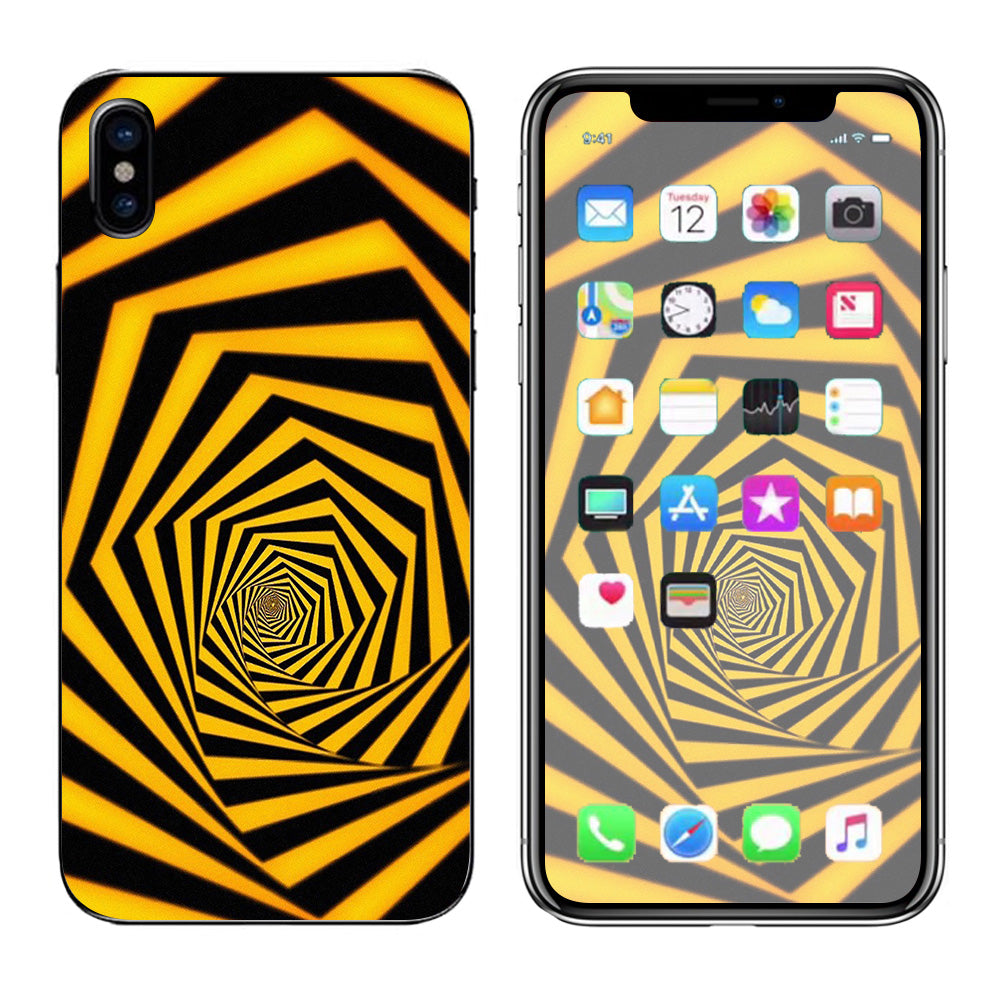  Black Yellow Trippy Pattern Apple iPhone X Skin