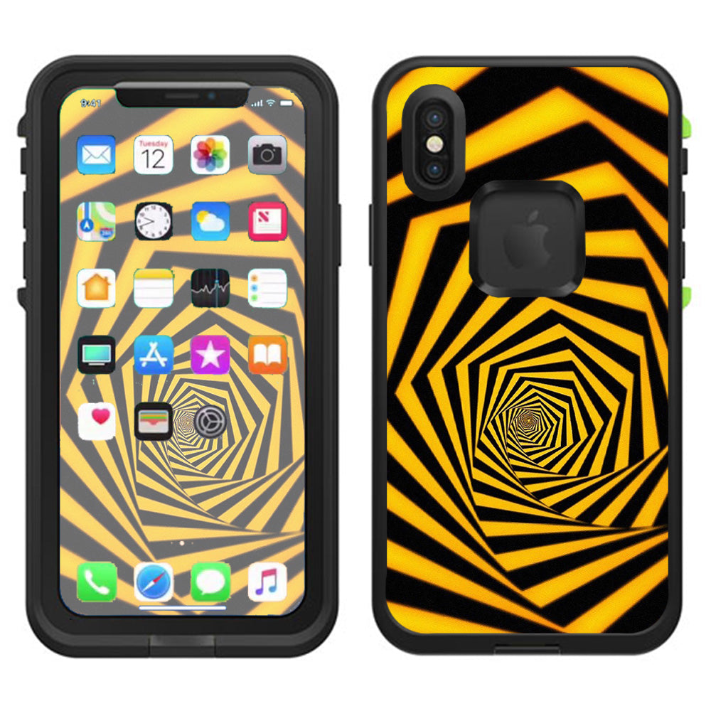  Black Yellow Trippy Pattern Lifeproof Fre Case iPhone X Skin