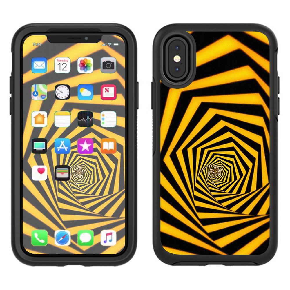  Black Yellow Trippy Pattern Otterbox Defender Apple iPhone X Skin
