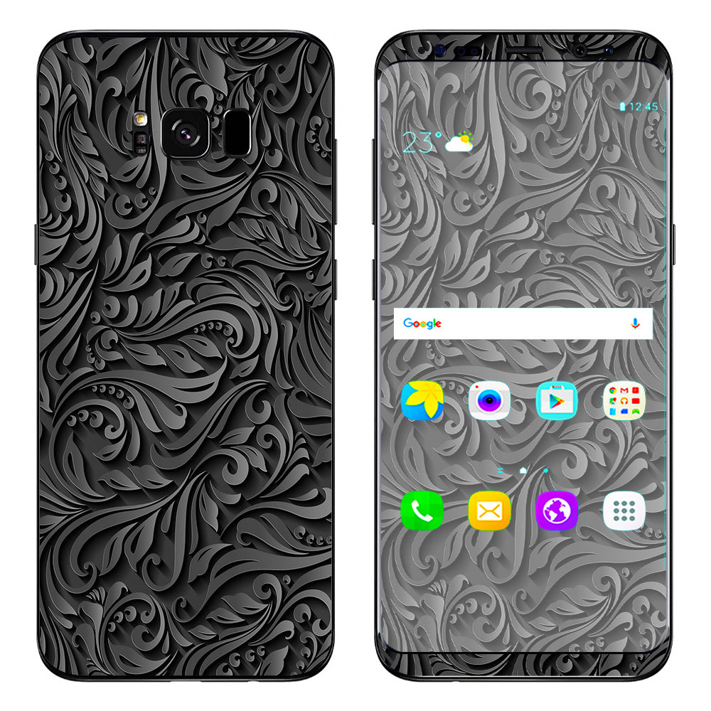  Black Flowers Floral Pattern Samsung Galaxy S8 Plus Skin