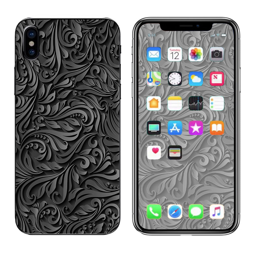  Black Flowers Floral Pattern Apple iPhone X Skin