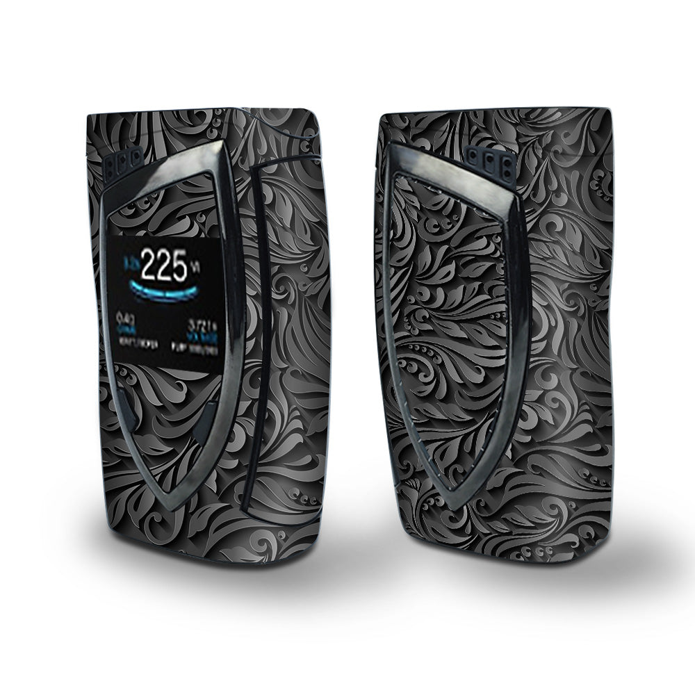 Skin Decal Vinyl Wrap for Smok Devilkin Kit 225w Vape (includes TFV12 Prince Tank Skins) skins cover/ Black Flowers Floral Pattern