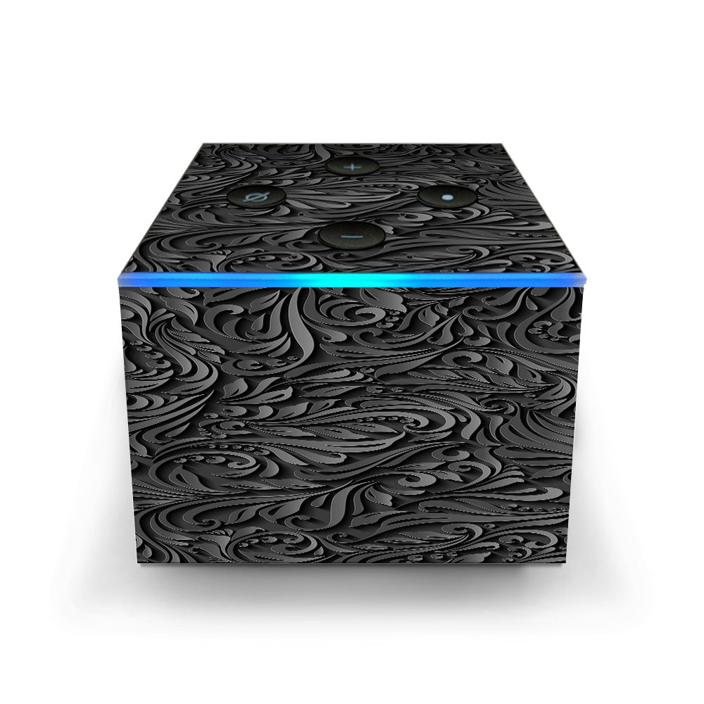  Black Flowers Floral Pattern Amazon Fire TV Cube Skin
