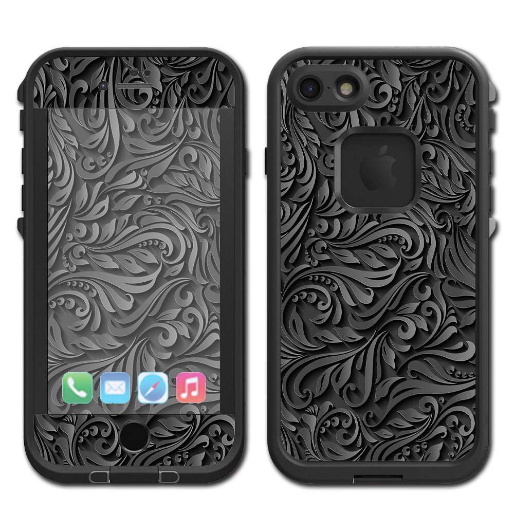  Black Flowers Floral Pattern Lifeproof Fre iPhone 7 or iPhone 8 Skin