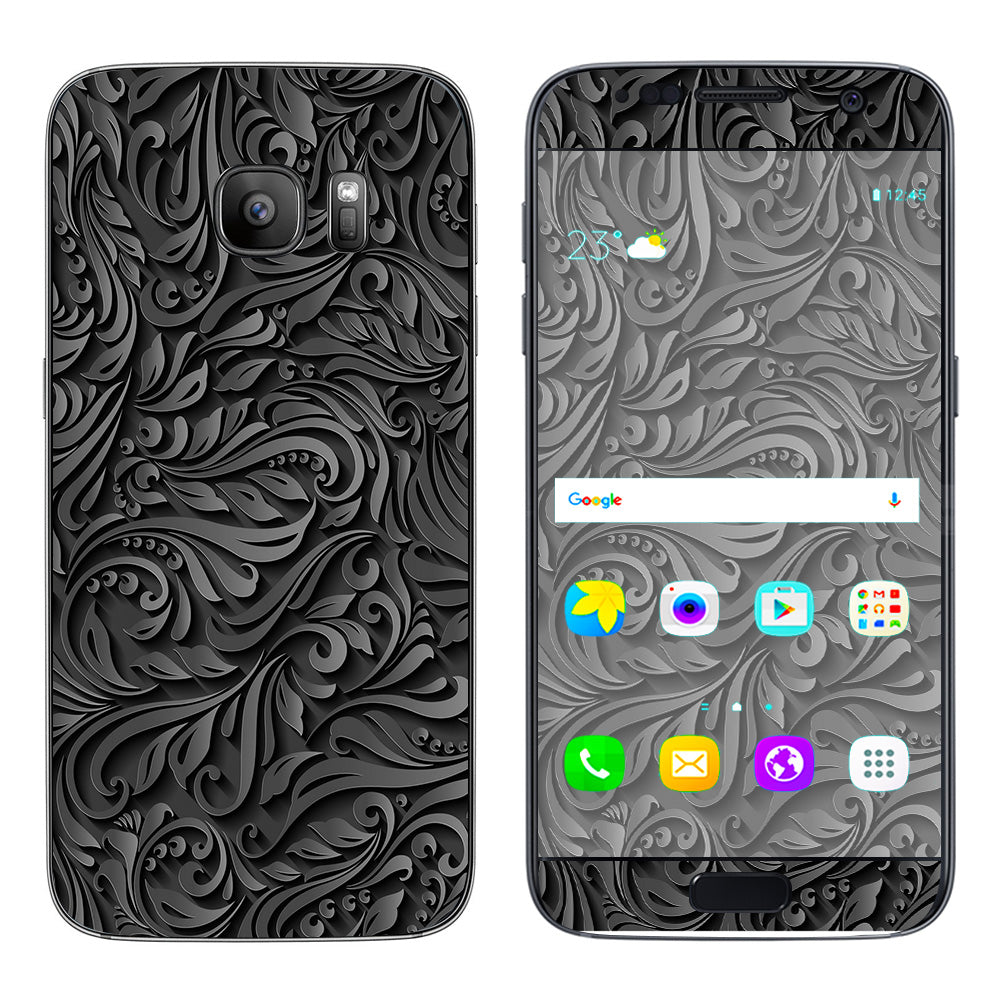  Black Flowers Floral Pattern Samsung Galaxy S7 Skin