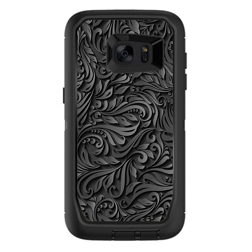  Black Flowers Floral Pattern Otterbox Defender Samsung Galaxy S7 Edge Skin