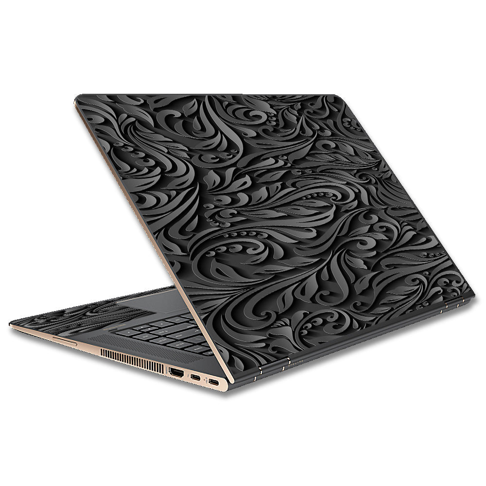  Black Flowers Floral Pattern HP Spectre x360 13t Skin