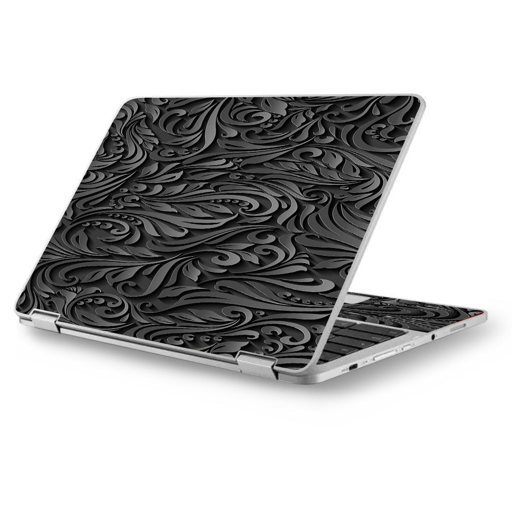  Black Flowers Floral Pattern Asus Chromebook Flip 12.5" Skin