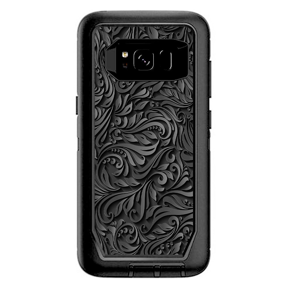  Black Flowers Floral Pattern Otterbox Defender Samsung Galaxy S8 Skin