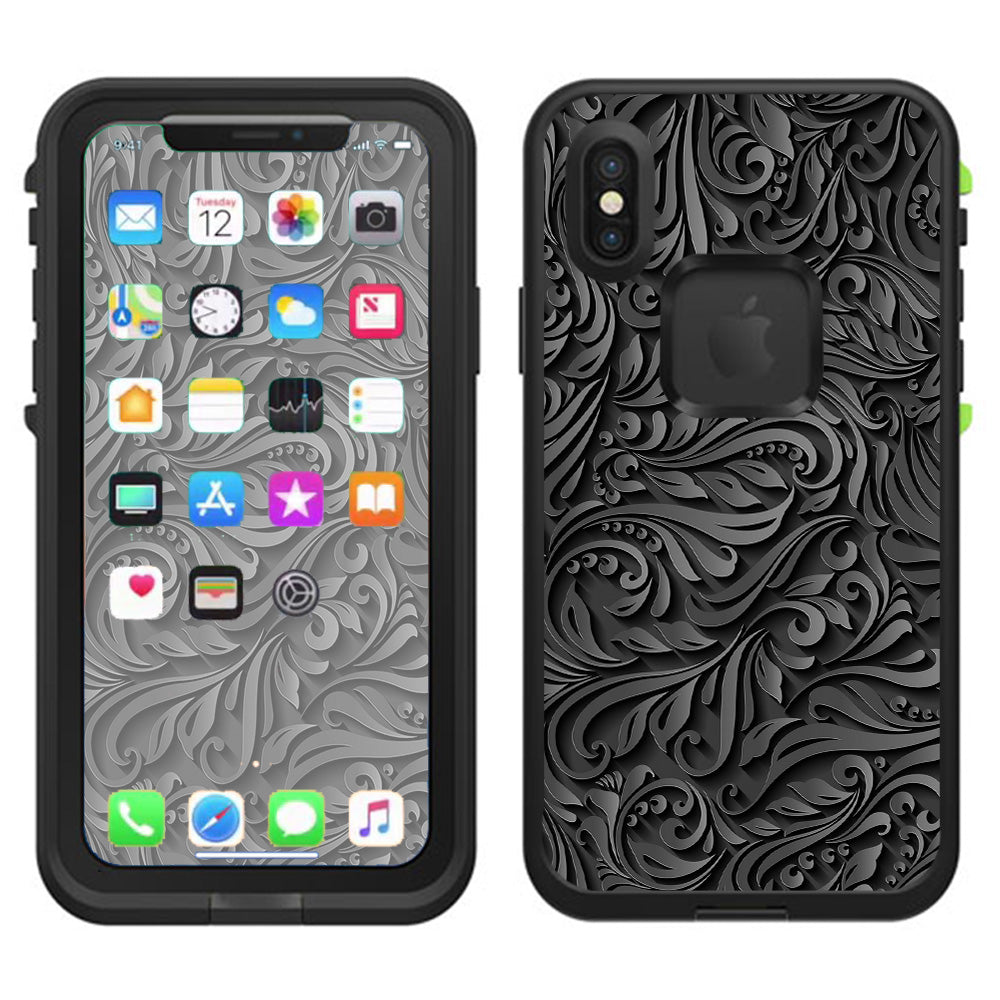  Black Flowers Floral Pattern Lifeproof Fre Case iPhone X Skin