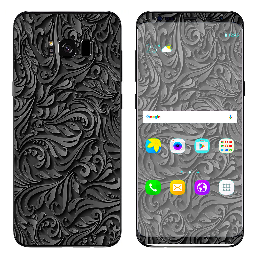  Black Flowers Floral Pattern Samsung Galaxy S8 Skin