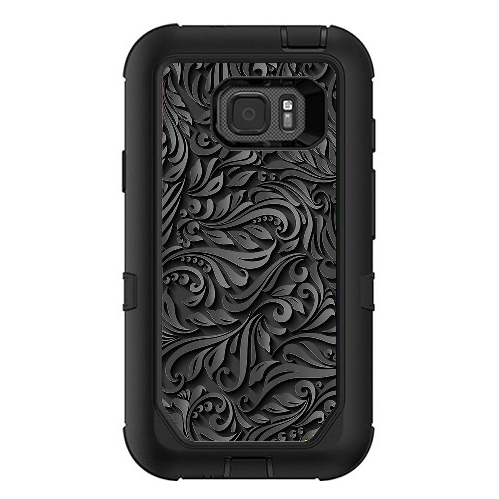  Black Flowers Floral Pattern Otterbox Defender Samsung Galaxy S7 Active Skin