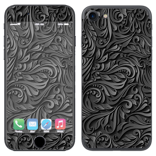 Black Flowers Floral Pattern Apple iPhone 7 or iPhone 8 Skin