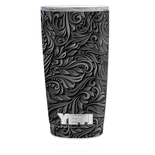  Black Flowers Floral Pattern Yeti 20oz Rambler Tumbler Skin