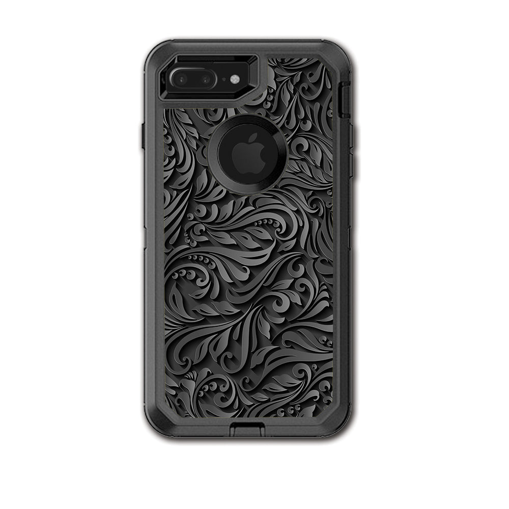  Black Flowers Floral Pattern Otterbox Defender iPhone 7+ Plus or iPhone 8+ Plus Skin