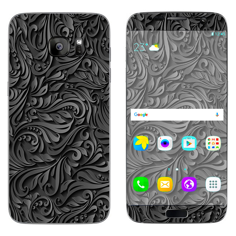  Black Flowers Floral Pattern Samsung Galaxy S7 Edge Skin