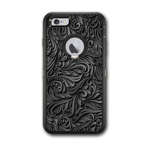  Black Flowers Floral Pattern Otterbox Defender iPhone 6 PLUS Skin