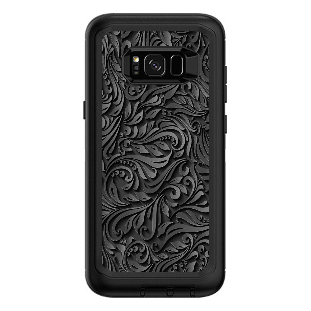  Black Flowers Floral Pattern Otterbox Defender Samsung Galaxy S8 Plus Skin