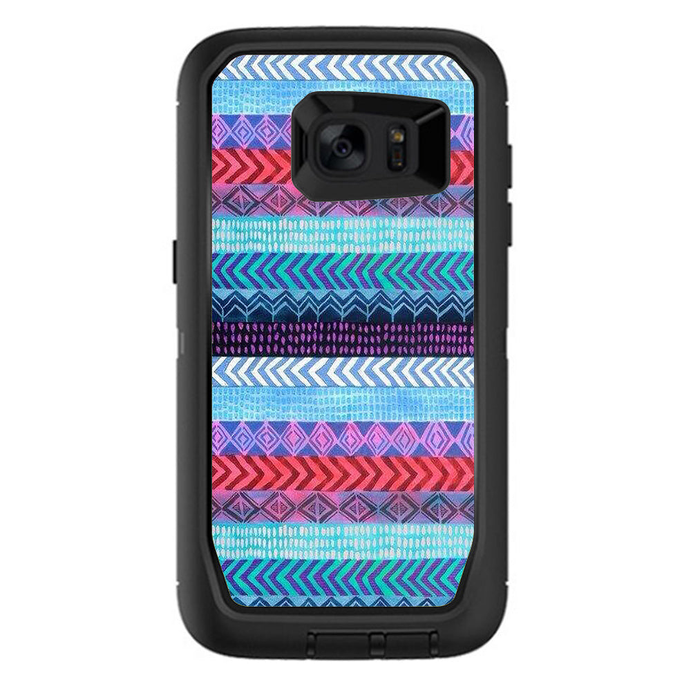  Aztec Blue Tribal Chevron Otterbox Defender Samsung Galaxy S7 Edge Skin