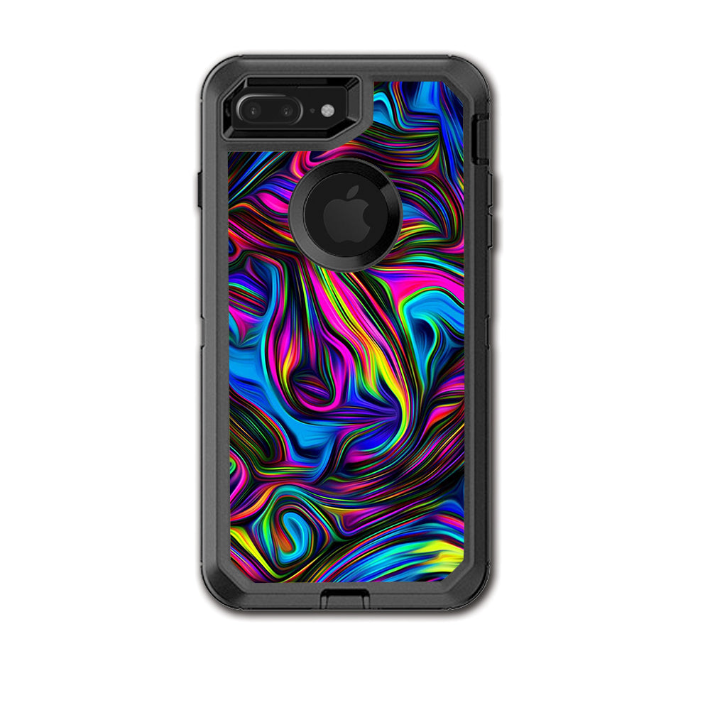  Neon Color Swirl Glass Otterbox Defender iPhone 7+ Plus or iPhone 8+ Plus Skin