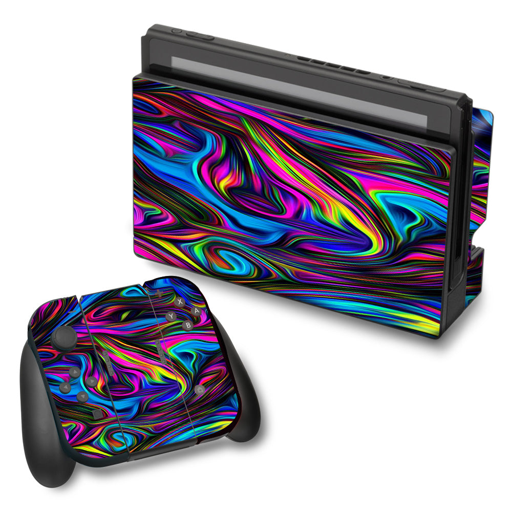  Neon Color Swirl Glass Nintendo Switch Skin