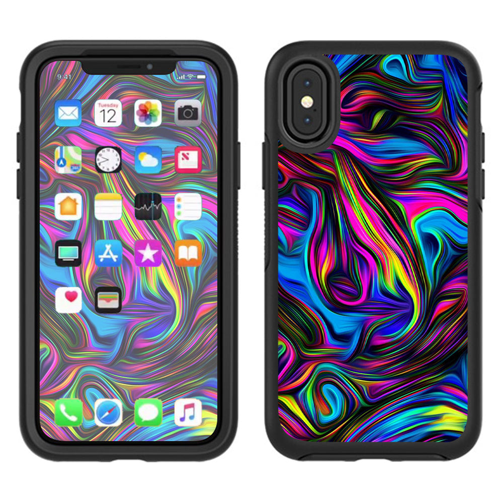  Neon Color Swirl Glass Otterbox Defender Apple iPhone X Skin