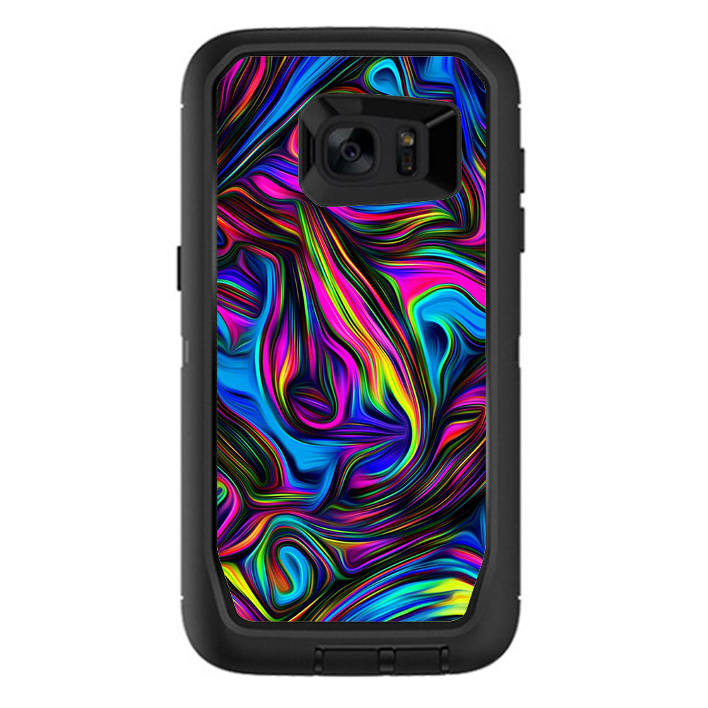  Neon Color Swirl Glass Otterbox Defender Samsung Galaxy S7 Edge Skin
