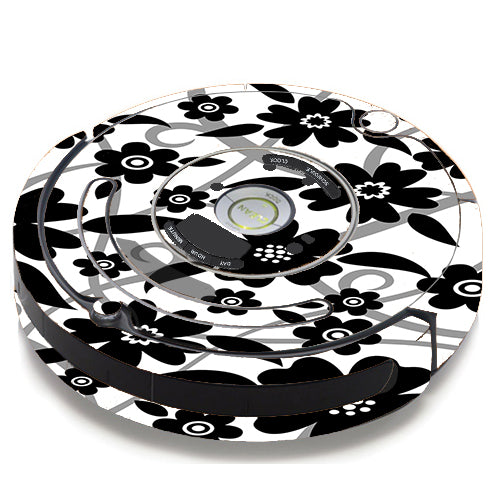  Black White Flower Print iRobot Roomba 650/655 Skin