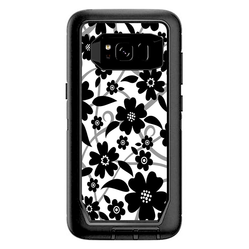  Black White Flower Print Otterbox Defender Samsung Galaxy S8 Skin