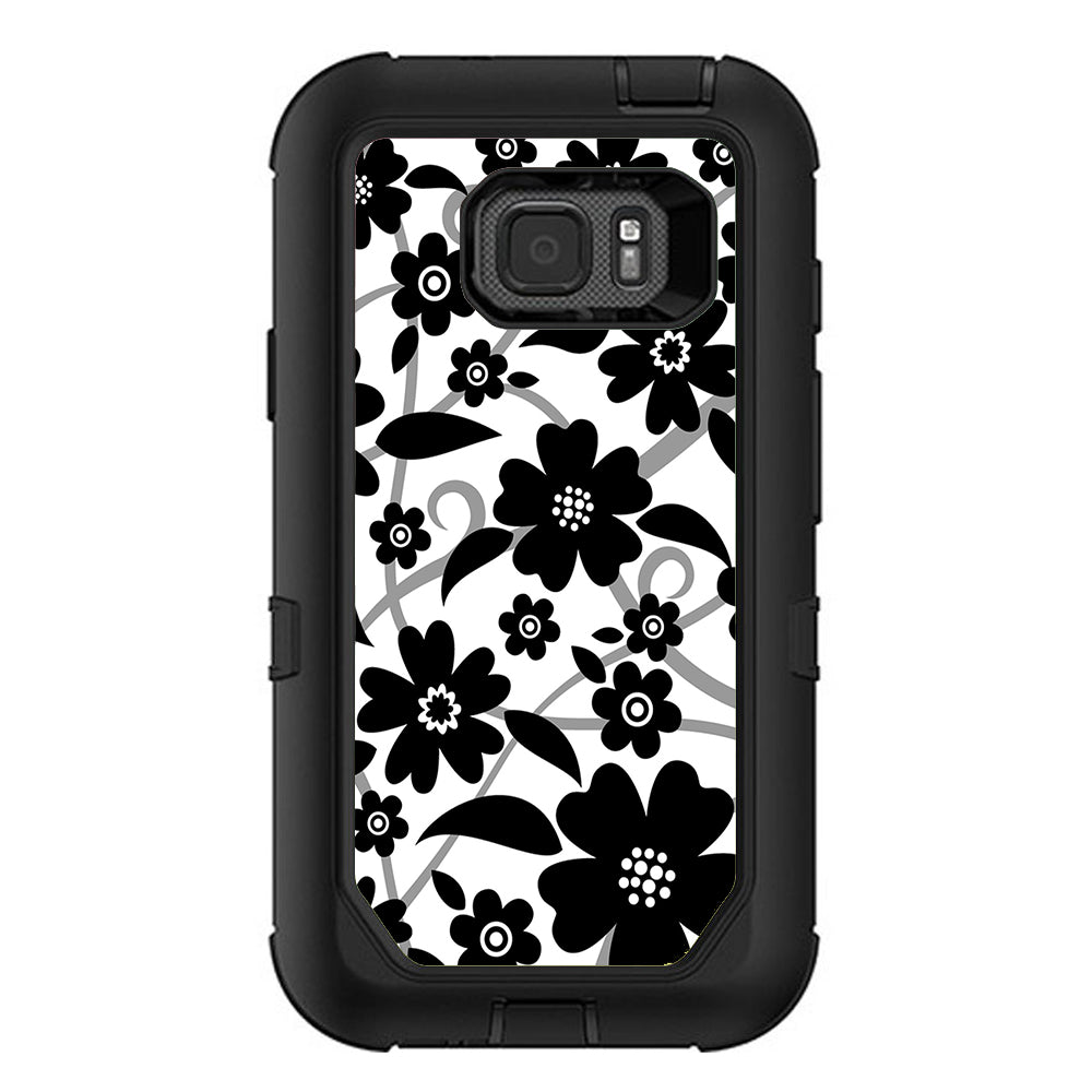  Black White Flower Print Otterbox Defender Samsung Galaxy S7 Active Skin