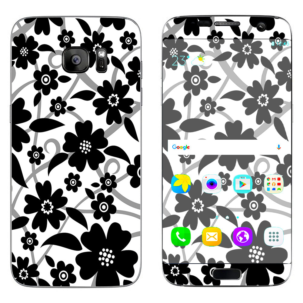  Black White Flower Print Samsung Galaxy S7 Edge Skin
