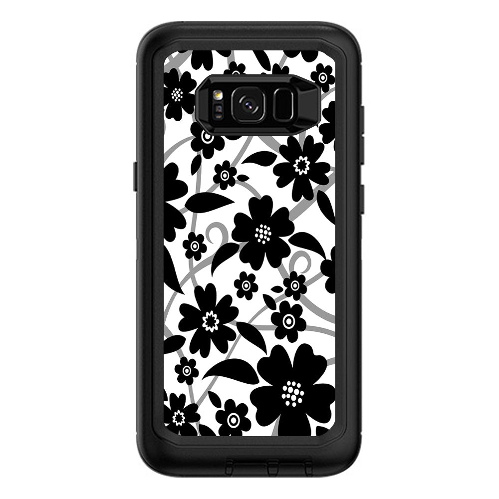  Black White Flower Print Otterbox Defender Samsung Galaxy S8 Plus Skin