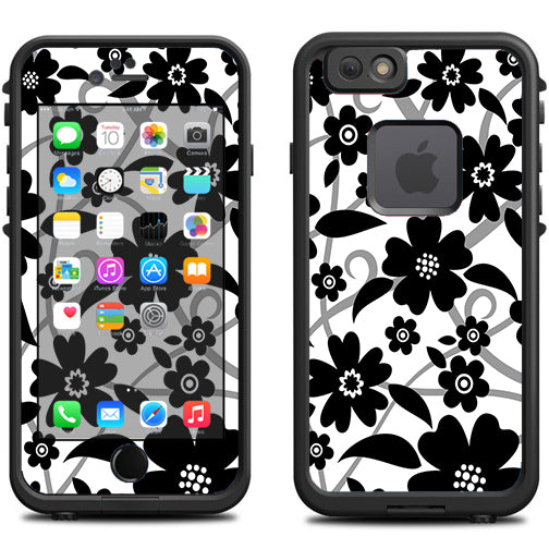  Black White Flower Print Lifeproof Fre iPhone 6 Skin