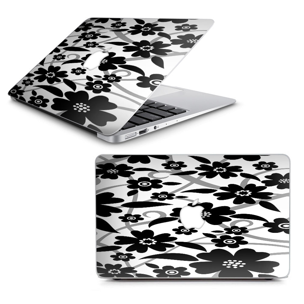  Black White Flower Print Macbook Air 13" A1369 A1466 Skin
