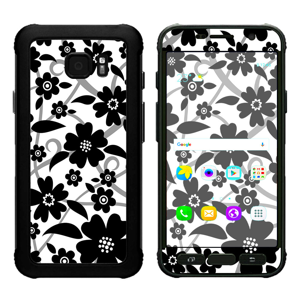  Black White Flower Print Samsung Galaxy S7 Active Skin