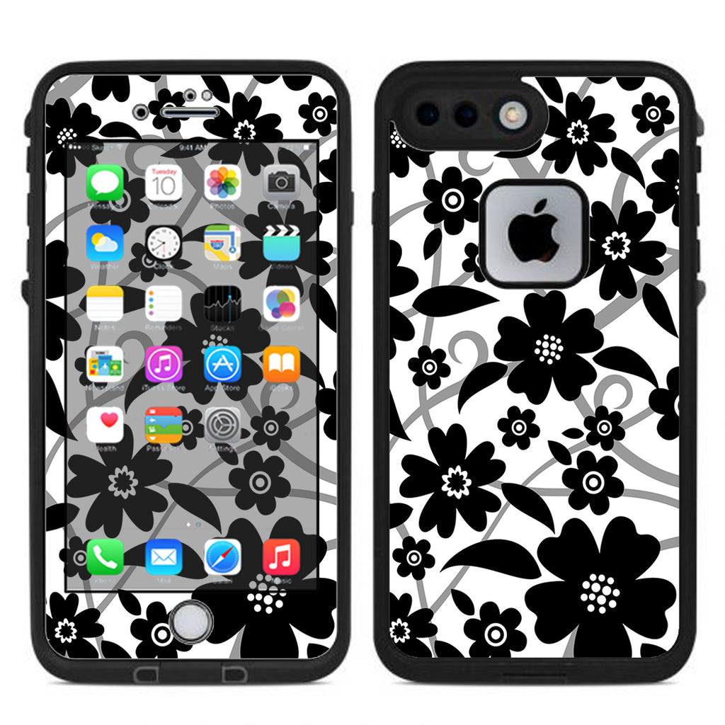  Black White Flower Print Lifeproof Fre iPhone 7 Plus or iPhone 8 Plus Skin