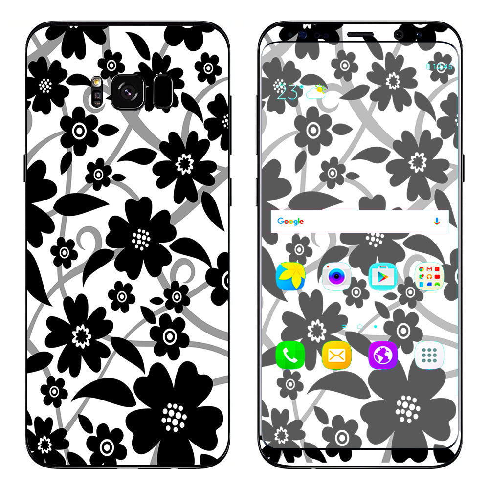  Black White Flower Print Samsung Galaxy S8 Skin
