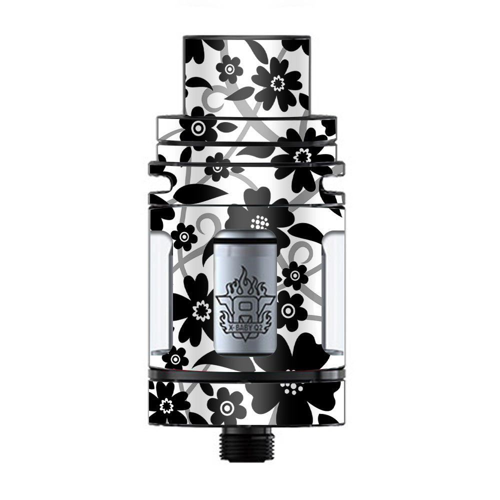  Black White Flower Print TFV8 X-baby Tank Smok Skin